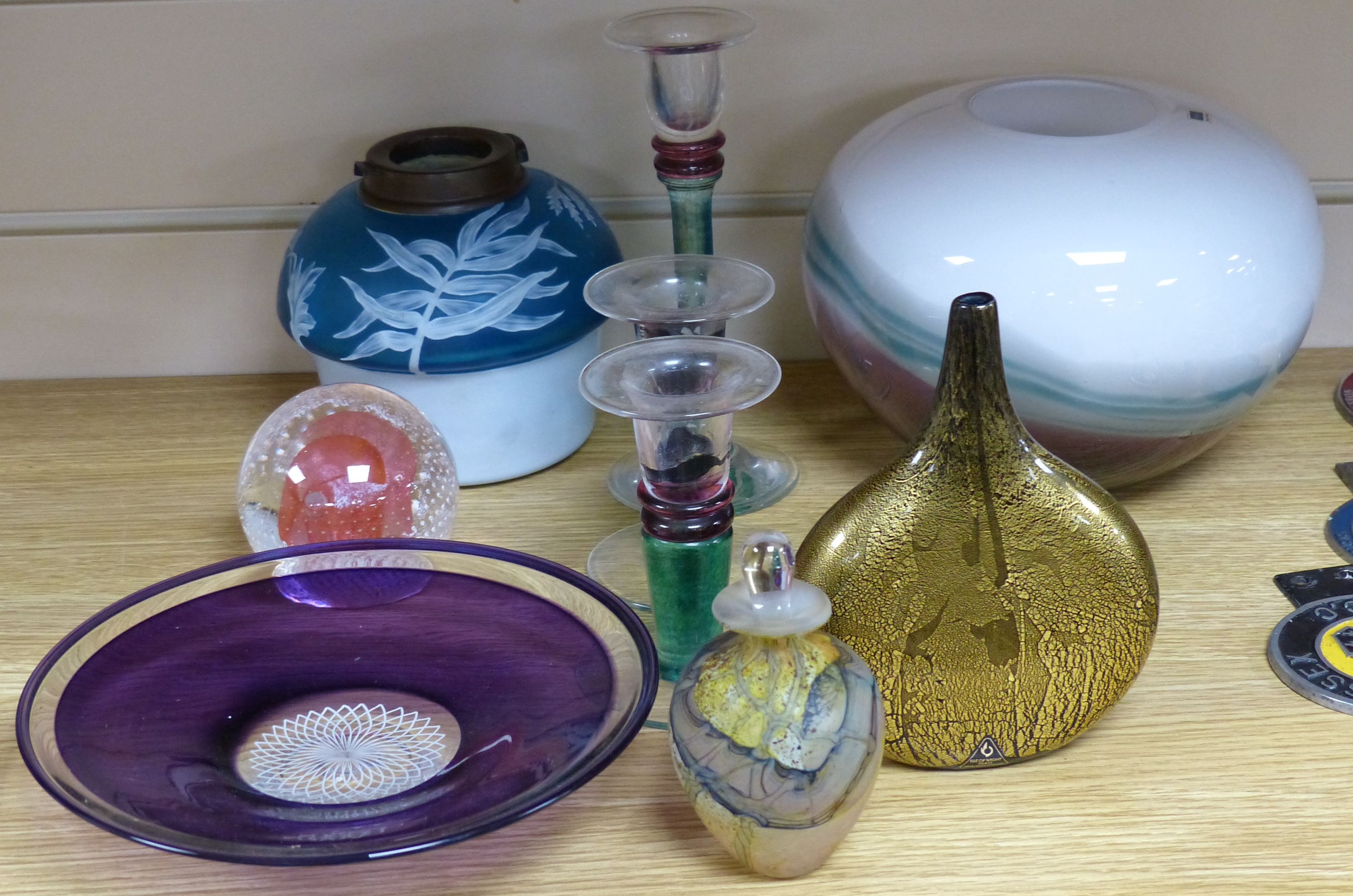 A collection of Isle of Wight, Helen Millard and other studio glass, tallest 16cm